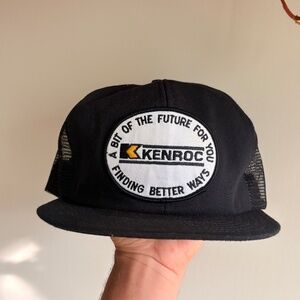 Vintage KENROC trucker hat PATCH mesh Black made in canada victory caps